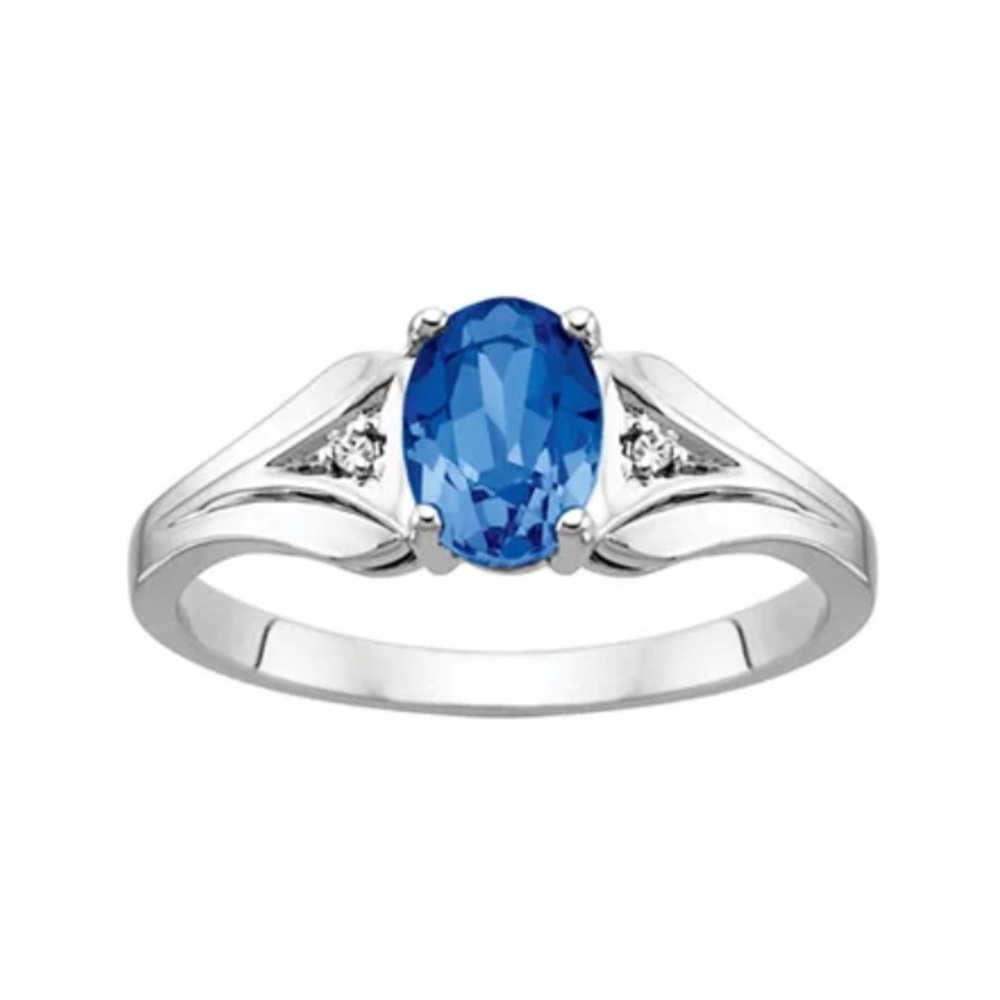 10k White Gold Dark Sapphire and Diamond ring